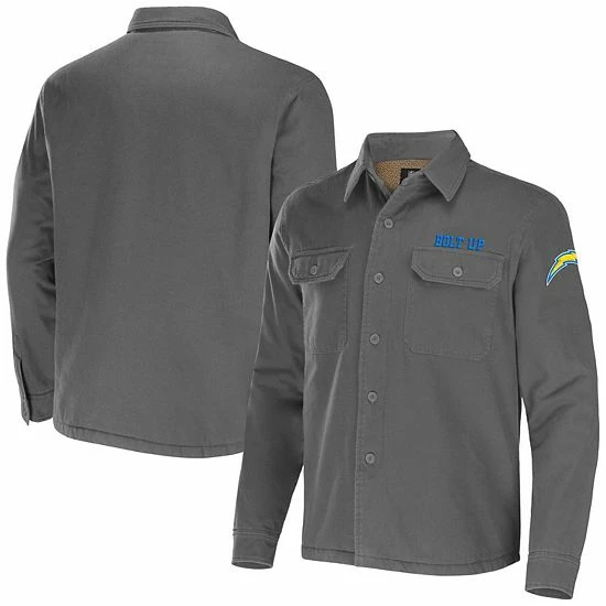 Outlet ๐ Unbranded Men's NFL X Darius Rucker Collection By Fanatics Gray Los Angeles Chargers Canvas Button-Up ๐ Shirt Jacket ๐งจ - Image 2