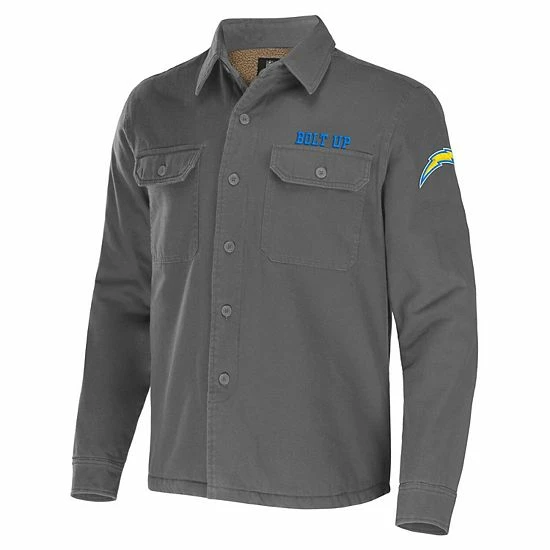 Outlet ๐ Unbranded Men's NFL X Darius Rucker Collection By Fanatics Gray Los Angeles Chargers Canvas Button-Up ๐ Shirt Jacket ๐งจ - Image 3