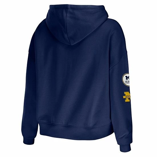 Cheapest ๐งจ Unbranded ๐ฉ Women's WEAR By Erin Andrews Navy Michigan Wolverines Mixed Media Cropped Pullover Hoodie ๐ - Image 4
