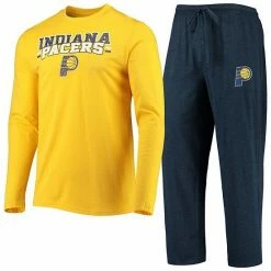 Buy ✨ Unbranded Men's Concepts Sport Navy/Gold Indiana Pacers Long Sleeve T-Shirt & Pants Sleep Set 🥰