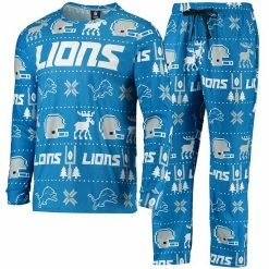 Buy 🛒 Unbranded Men's FOCO Blue Detroit Lions Wordmark Ugly Pajama Set 🛒