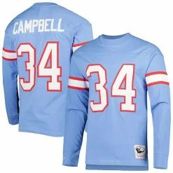 Outlet ⭐ Unbranded Men's Mitchell & Ness Earl Campbell Light Blue Houston Oilers 1984 Retired Player Name & Number Long Sleeve T-Shirt 👍