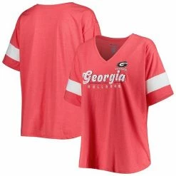 Best deal ❤️ Unbranded 👩 Women's Heather Red Georgia Bulldogs Plus Size Give It All Pieced V-Neck T-Shirt 🎉