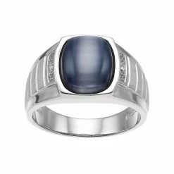 Best deal 🛒 Unbranded Men's Sterling Silver Gray Cat's-Eye & Diamond Accent Ring 🧨