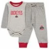 Hot Sale 🥰 Unbranded Infant Wes & Willy Heathered Gray/Scarlet Ohio State Buckeyes Jie Jie Long Sleeve Bodysuit & Pants Set 🌟