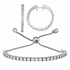 Discount ⌛ Unbranded Sterling Silver 1/2 Carat T.W. Diamond Adjustable Bracelet & Hoop Earring Set ✨