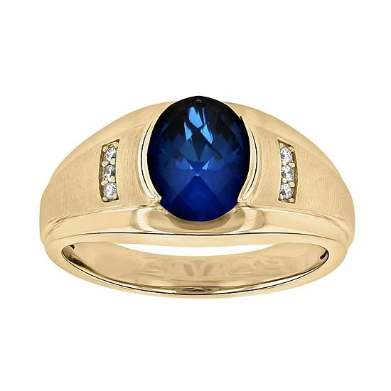 Deals ๐ Unbranded Men's 14k Gold Over Silver Lab-Created Blue & White Sapphire Ring ๐