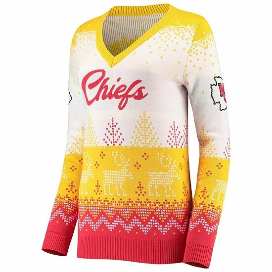 New ๐ฏ Unbranded ๐ฉ Women's FOCO White/Red Kansas City Chiefs Ugly V-Neck Pullover Sweater ๐ - Image 3