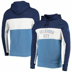 Flash Sale 😍 Unbranded Men's Junk Food Navy/White Oklahoma City Thunder Wordmark Colorblock Fleece Pullover Hoodie 👍