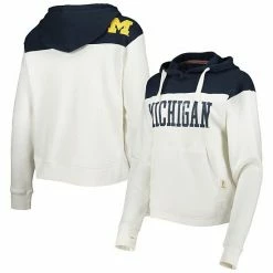 Outlet 👍 Unbranded 👩 Women's Pressbox White/Navy Michigan Wolverines Chicago 2-Hit Yoke Pullover Hoodie ❤️