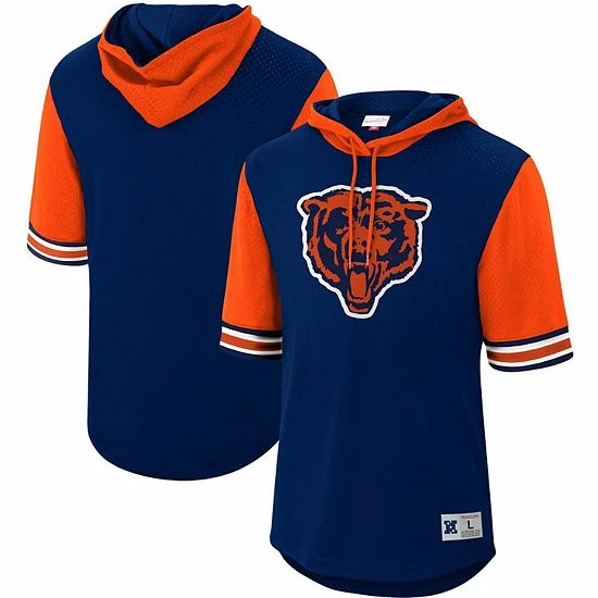 Cheapest ๐ Unbranded Men's Mitchell & Ness Navy Chicago Bears Buzzer Beater Mesh Short Sleeve Pullover Hoodie ๐ฏ