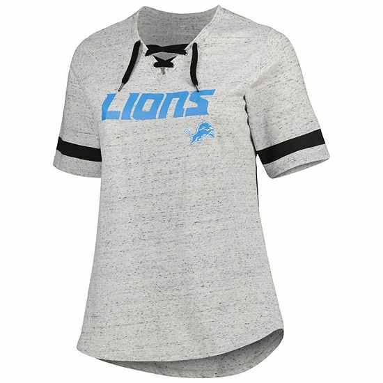 Promo ๐ Unbranded ๐ฉ Women's Heather Gray Detroit Lions Plus Size Lace-Up V-Neck T-Shirt ๐ - Image 3