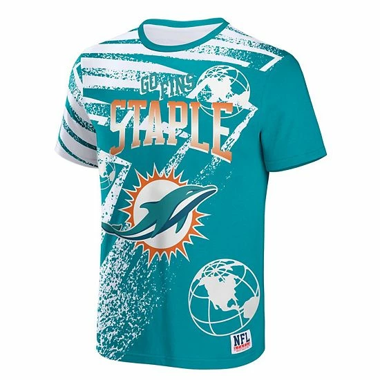 New 💯 Unbranded Men's NFL X Staple Aqua Miami Dolphins All Over Print T-Shirt 💯 - Image 3