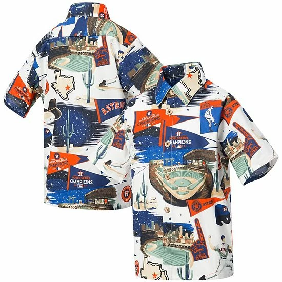 Outlet 😀 Unbranded Youth Reyn Spooner White Houston Astros Scenic Button-Up 👕 Shirt 🎉