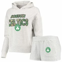 Promo 👍 Unbranded 👩 Women's Concepts Sport Cream Boston Celtics Crossfield Long Sleeve Hoodie Top & Shorts Sleep Set ✨