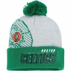 Buy 👏 Unbranded Men's Mitchell & Ness Gray Boston Celtics Hardwood Classics Draft Cuffed Knit Hat With Pom 😉