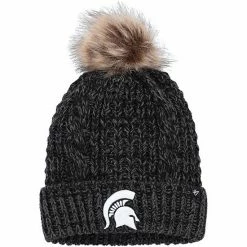Hot Sale 😍 Unbranded 👩 Women's '47 Black Michigan State Spartans Meeko Cuffed Knit Hat With Pom 🛒
