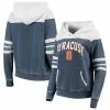 Promo 👏 Unbranded 👩 Women's Navy/White Syracuse Orange Blitz Sleeve Striped Blocked Raglan Hoodie ✨