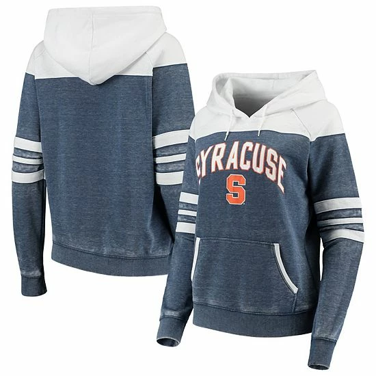 Promo ๐ Unbranded ๐ฉ Women's Navy/White Syracuse Orange Blitz Sleeve Striped Blocked Raglan Hoodie โจ - Image 2