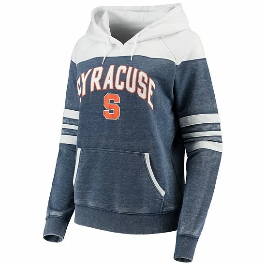 Promo ๐ Unbranded ๐ฉ Women's Navy/White Syracuse Orange Blitz Sleeve Striped Blocked Raglan Hoodie โจ - Image 3