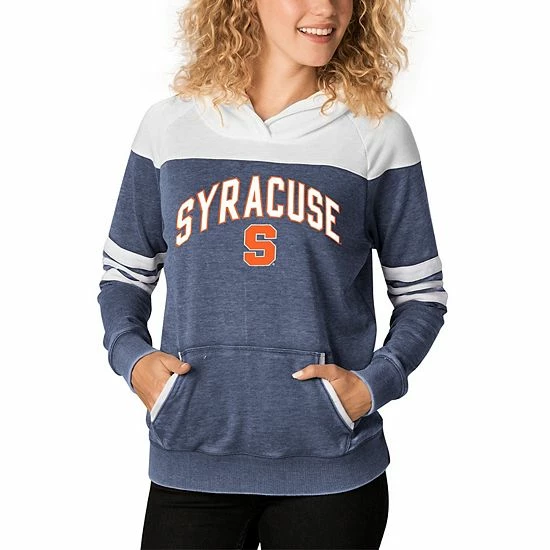 Promo ๐ Unbranded ๐ฉ Women's Navy/White Syracuse Orange Blitz Sleeve Striped Blocked Raglan Hoodie โจ - Image 5
