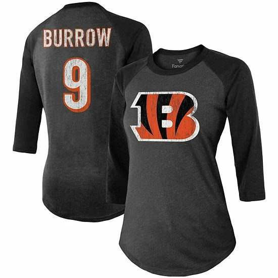 Discount 🎉 Unbranded 👩 Women's Fanatics Branded Joe Burrow Black Cincinnati Bengals Player Name & Number Raglan 3/4-Sleeve T-Shirt 🛒 - Image 2