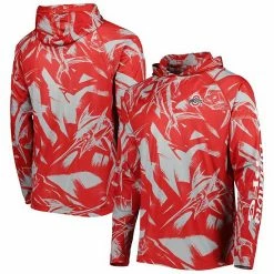 Best Sale 👏 Unbranded Men's Columbia Scarlet Ohio State Buckeyes Super Terminal Tackle Omni-Shade Raglan Long Sleeve Hoodie T-Shirt ⌛
