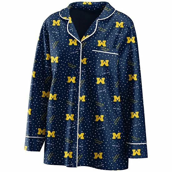 Best deal ๐ Unbranded ๐ฉ Women's WEAR By Erin Andrews Navy Michigan Wolverines Long Sleeve Button-Up ๐ Shirt & Pants Sleep Set โ - Image 3