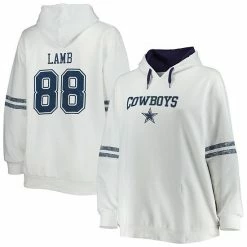 Hot Sale ✨ Unbranded 👩 Women's CeeDee Lamb White/Navy Dallas Cowboys Plus Size Name & Number Pullover Hoodie ❤️