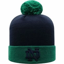 Cheap 🔥 Unbranded Men's Top Of The World Navy/Green Notre Dame Fighting Irish Core 2-Tone Cuffed Knit Hat With Pom 🌟
