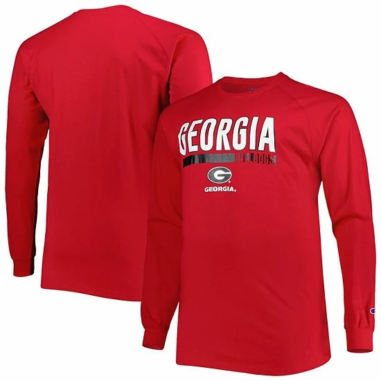 Hot Sale 😉 Unbranded Men's Red Georgia Bulldogs Two-Hit Raglan Long Sleeve T-Shirt 🌟