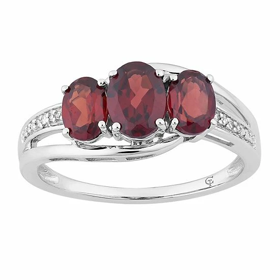 Flash Sale โจ Unbranded 10k White Gold Garnet & Diamond Accent 3-Stone Ring ๐
