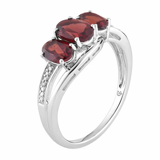 Flash Sale โจ Unbranded 10k White Gold Garnet & Diamond Accent 3-Stone Ring ๐ - Image 3