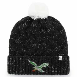 Wholesale 💯 Unbranded 👩 Women's '47 Black Philadelphia Eagles Fiona Historic Logo Cuffed Knit Hat With Pom ✨