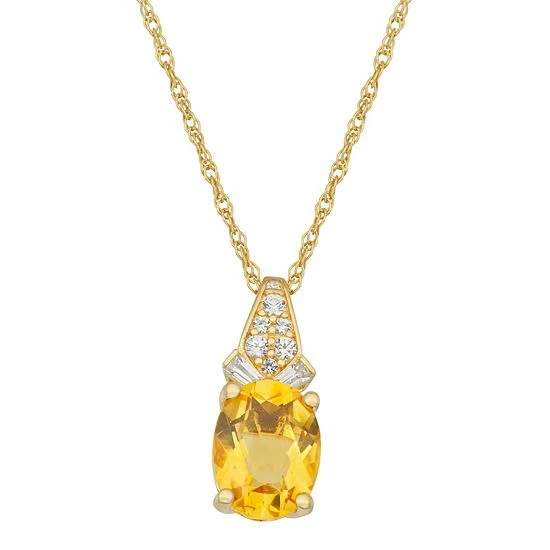 Best Pirce 👏 Unbranded 14k Gold Over Silver Citrine & Lab-Created White Sapphire Oval Pendant Necklace 😉