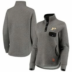 New ⌛ Unbranded 👩 Women's Pressbox Heathered Gray/Black Purdue Boilermakers Magnum Quilted Quarter-Snap Jacket ❤️