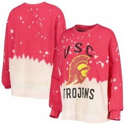 Promo 😍 Unbranded 👩 Women's Gameday Couture Cardinal USC Trojans Twice As Nice Faded Dip-Dye Pullover Sweatshirt 🧨