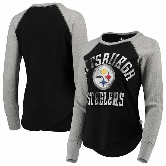 Promo โญ Unbranded ๐ฉ Women's Touch Black Pittsburgh Steelers Waffle Raglan Long Sleeve T-Shirt ๐