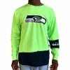 Best Sale 😀 Unbranded Men's Refried Apparel Neon Green/Navy Seattle Seahawks Sustainable Upcycled Angle Long Sleeve T-Shirt 🔥
