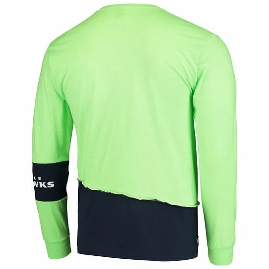Best Sale 😀 Unbranded Men's Refried Apparel Neon Green/Navy Seattle Seahawks Sustainable Upcycled Angle Long Sleeve T-Shirt 🔥 - Image 4