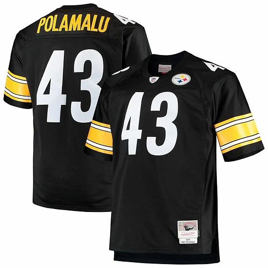 Outlet 😍 Unbranded Men's Mitchell & Ness Troy Polamalu Black Pittsburgh Steelers Big & Tall 2005 Retired Player Replica Jersey ❤️