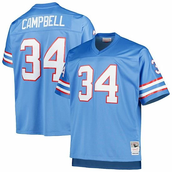 Hot Sale 🌟 Unbranded Men's Mitchell & Ness Earl Campbell Light Blue Houston Oilers Big & Tall 1980 Retired Player Replica Jersey 🎉