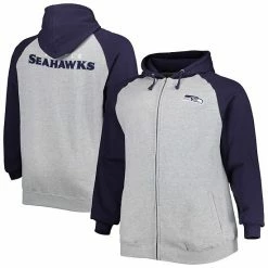 Best Sale ✨ Unbranded Men's Heather Gray Seattle Seahawks Big & Tall Fleece Raglan Full-Zip Hoodie Jacket 🤩