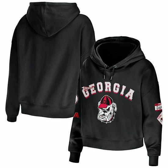 Top 10 ๐ Unbranded ๐ฉ Women's WEAR By Erin Andrews Black Georgia Bulldogs Mixed Media Cropped Pullover Hoodie ๐
