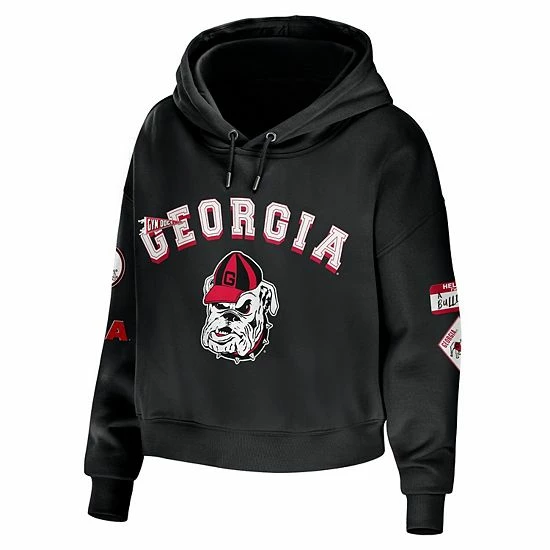 Top 10 ๐ Unbranded ๐ฉ Women's WEAR By Erin Andrews Black Georgia Bulldogs Mixed Media Cropped Pullover Hoodie ๐ - Image 3