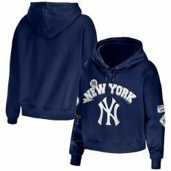 Best deal 🎁 Unbranded 👩 Women's WEAR By Erin Andrews Navy New York Yankees Modest Patches Cropped Pullover Hoodie 🤩