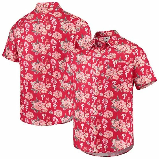 New 👏 Unbranded Men's FOCO Red Philadelphia Phillies Floral Linen Button-Up 👕 Shirt 🛒 - Image 2