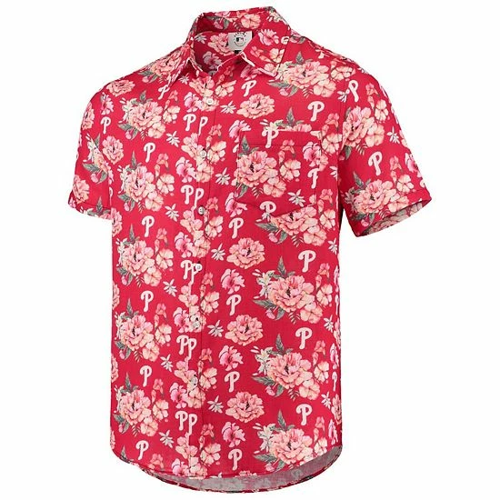 New 👏 Unbranded Men's FOCO Red Philadelphia Phillies Floral Linen Button-Up 👕 Shirt 🛒 - Image 3