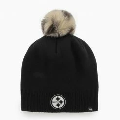 Cheapest 😍 Unbranded 👩 Women's '47 Black Pittsburgh Steelers Serengeti Beanie Hat With Pom 😀