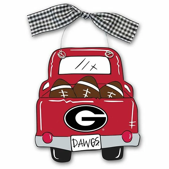 New ❤️ Unbranded Georgia Bulldogs Wood Truck Ornament 🔔